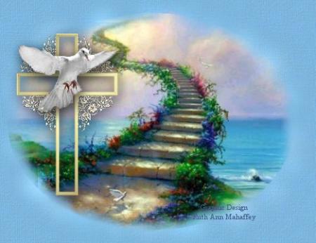 BelCroix:dpose bel colombe:sur fond Mer,bel escalier mont ver le DIVIN LA PAIX;fleurs